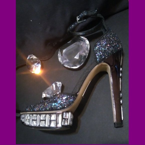 BOUTIQUE 9 sz 6.5 PURPLE BLUE COSMIC GLITTER HEELS RHINESTONE JEWEL GEMS - Picture 8 of 15